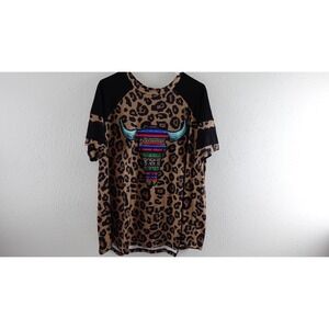 Southern Stitch Blouse Top Shirt Sz XXL  Animal Print Stripped Short Sleeves